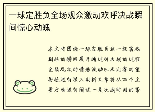 一球定胜负全场观众激动欢呼决战瞬间惊心动魄